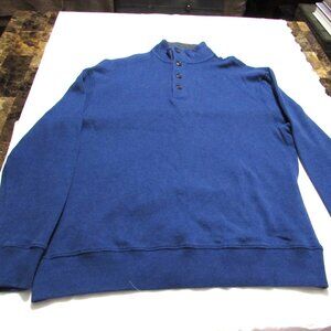VIYELLA  Blue Cotton Knit Sweater 4-Button Closure At Stand-Up Neck  Size XL